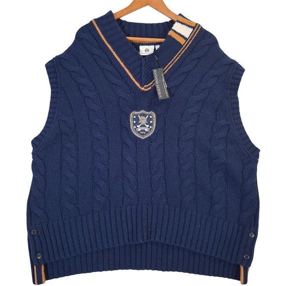 Banana Republic Sweater Vest Mens XL Navy Cable Knit Cricket Wool Cashmere